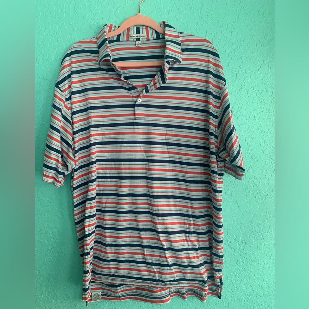 Peter Millar Striped Polo in Navy, red  & White cotton XL men’s America golf